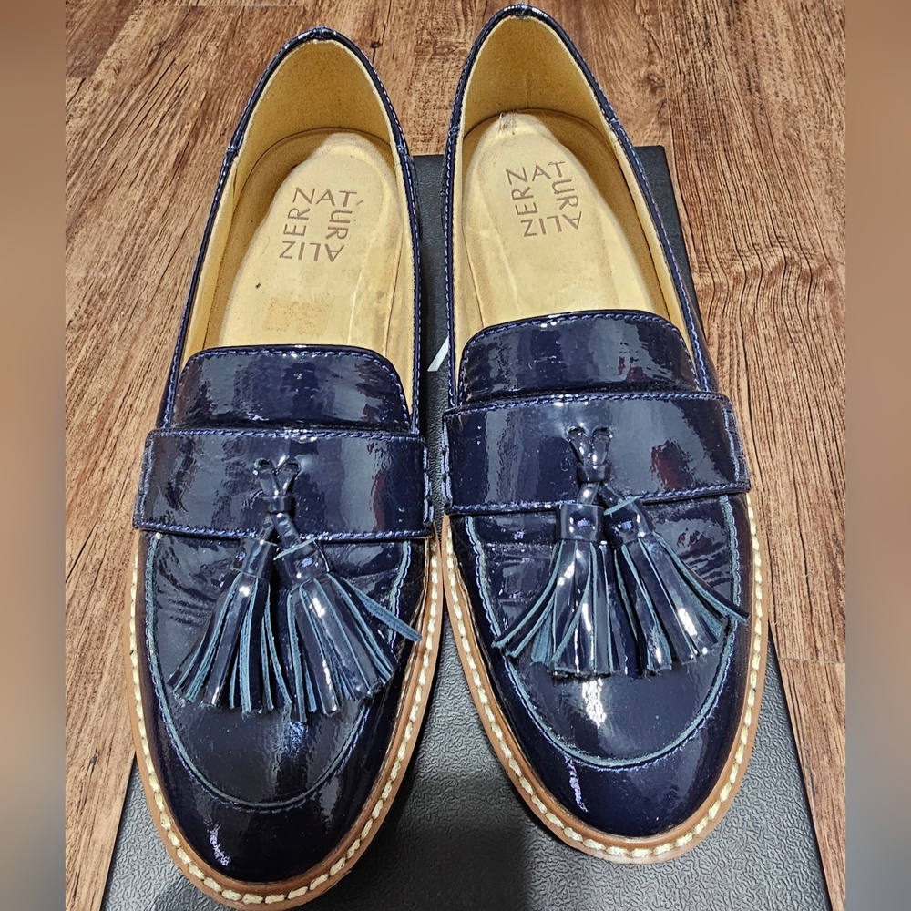 Naturalizer Womens Navy Patent Leather August Tassles Kilty Flat Loafers 6.5M